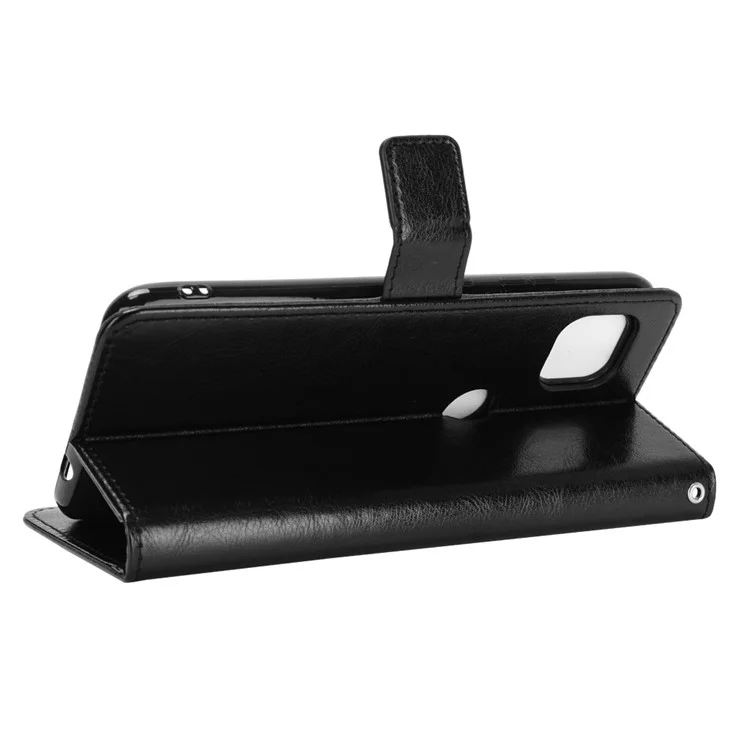 Crazy Horse Wallet Stand Shell Con Correa Para Motorola Moto G 5G - Negro