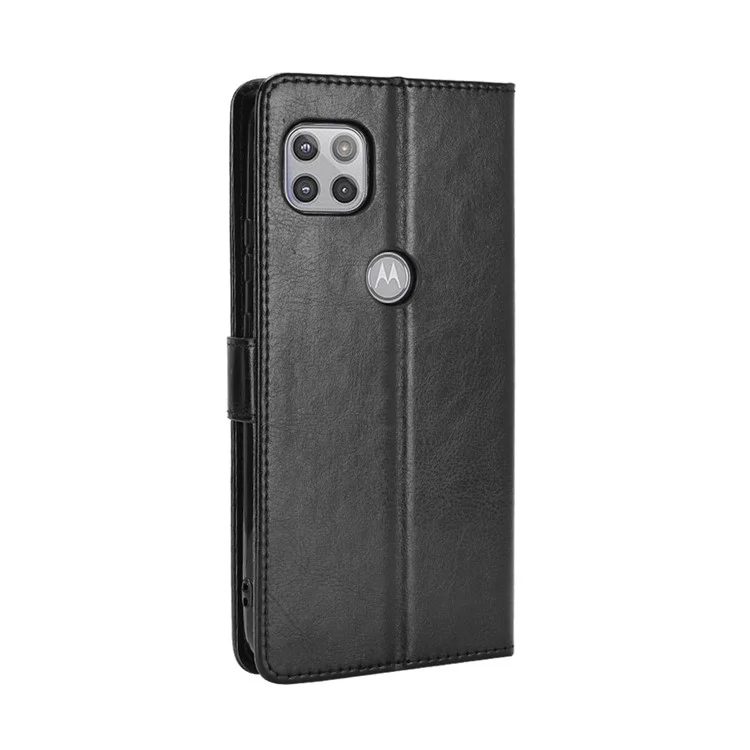 Crazy Horse Wallet Stand Shell Con Correa Para Motorola Moto G 5G - Negro