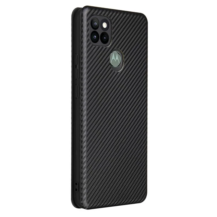 Caixa de Couro de Fibra de Carbono Absorvida Automaticamente Com Suporte Para Cartão Para Motorola Moto G9 Power - Preto