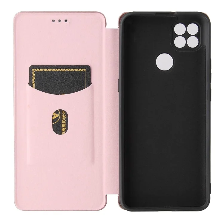 Auto-absorbed Carbon Fiber Leather Case with Card Holder for Motorola Moto G9 Power - Pink