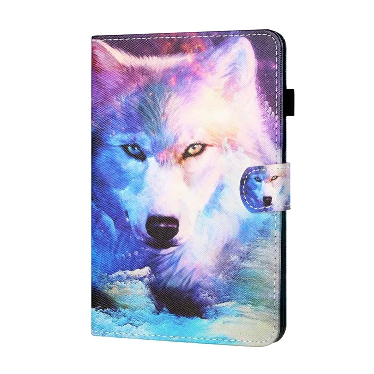 Pattern Printing Card Holder Leather Tablet Casing for Lenovo Tab M10 Plus X606F - Wolf