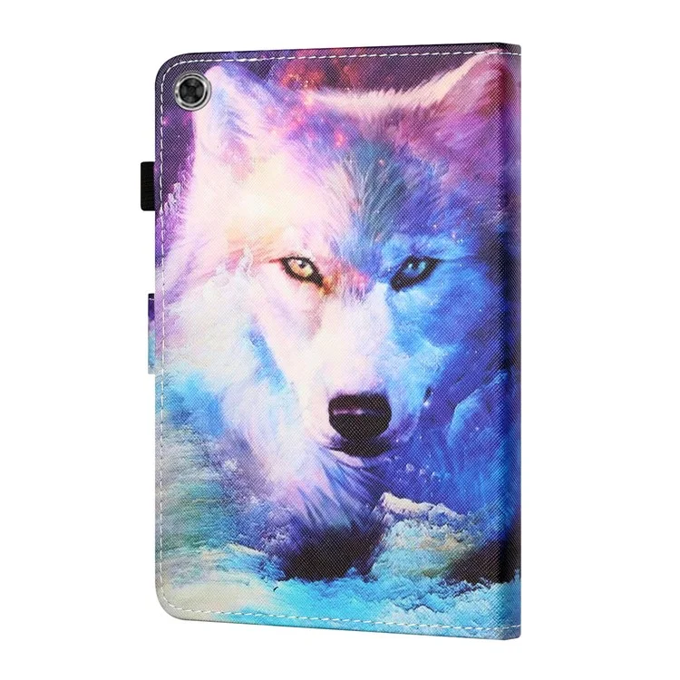 Pattern Printing Card Holder Leather Tablet Casing for Lenovo Tab M10 Plus X606F - Wolf