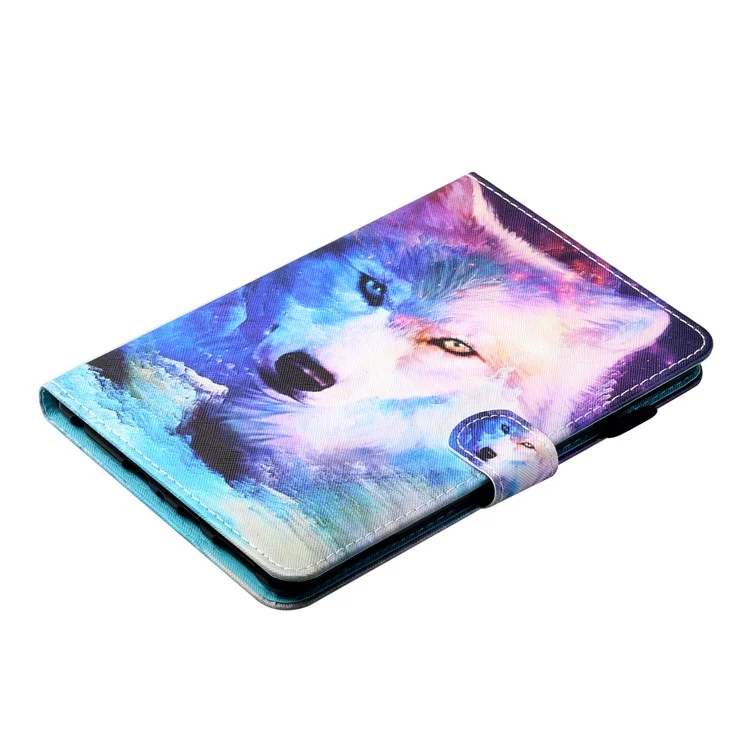 Pattern Printing Card Holder Leather Tablet Casing for Lenovo Tab M10 Plus X606F - Wolf