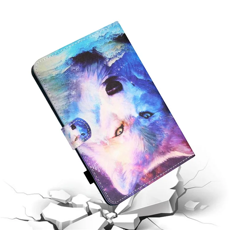 Pattern Printing Card Holder Leather Tablet Casing for Lenovo Tab M10 Plus X606F - Wolf