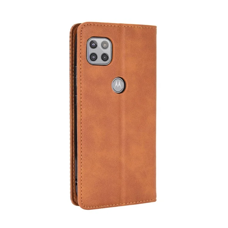 Magnetic Vintage Style Phone Case Wallet Stand Leather Cover for Motorola Moto G 5G - Brown