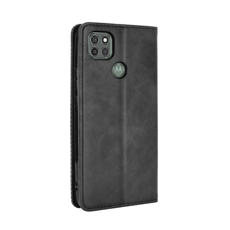 Magnétique Vintage Style Téléphone Boîte de Portefeuille Couverture en Cuir Pour Motorola Moto G9 Power - le Noir