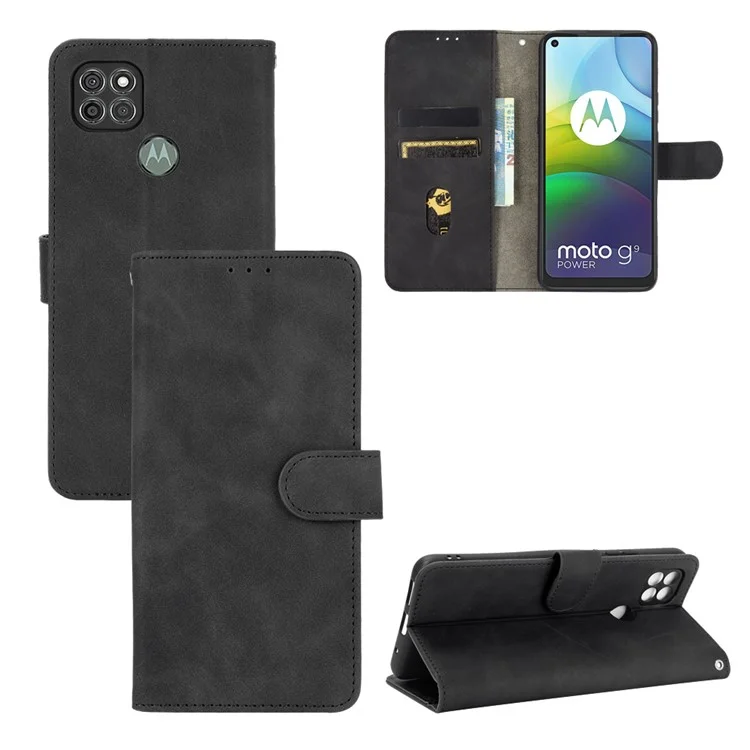 Delicate PU Leather Wallet Cell Phone Case for Motorola Moto G9 Power - Black