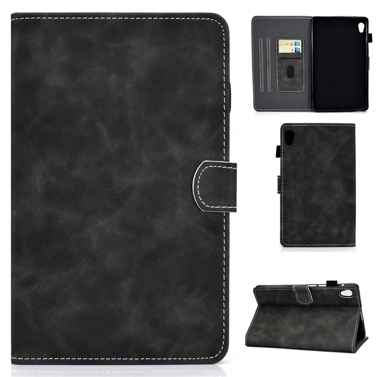 Microfaser-Leder mit Standfuß und Kartenschlitzen für Lenovo Tab M10 HD Gen 2 X306X - Schwarz