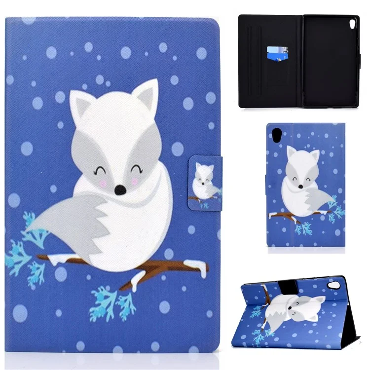 Pattern Printing Leather Stand Protector for Lenovo Tab M10 HD Gen 2 X306X Tablet Shell - White Fox