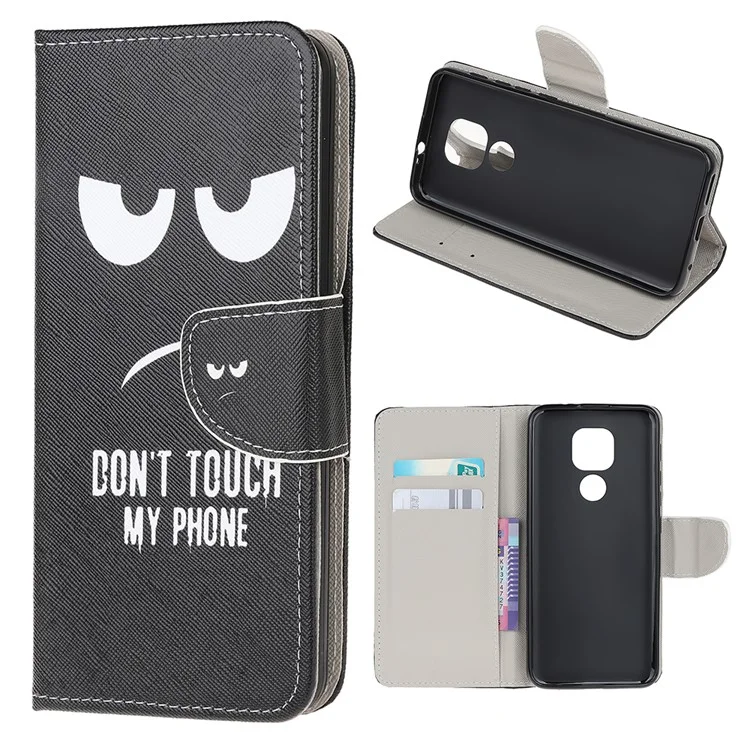 Stand Protector for Motorola Moto E7 Printing Cross Texture Leather Cover - Don‘t Touch My Phone