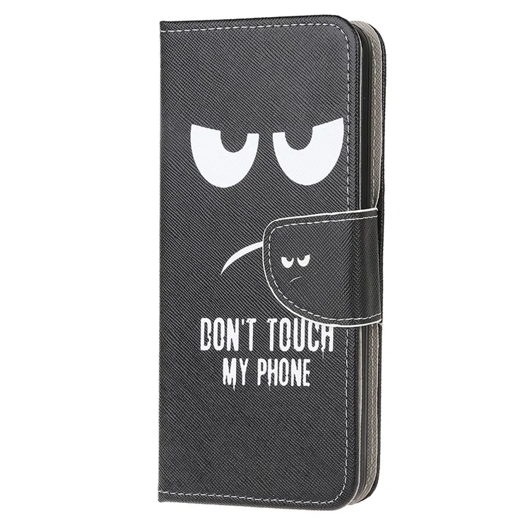 Stand Protector for Motorola Moto E7 Printing Cross Texture Leather Cover - Don‘t Touch My Phone