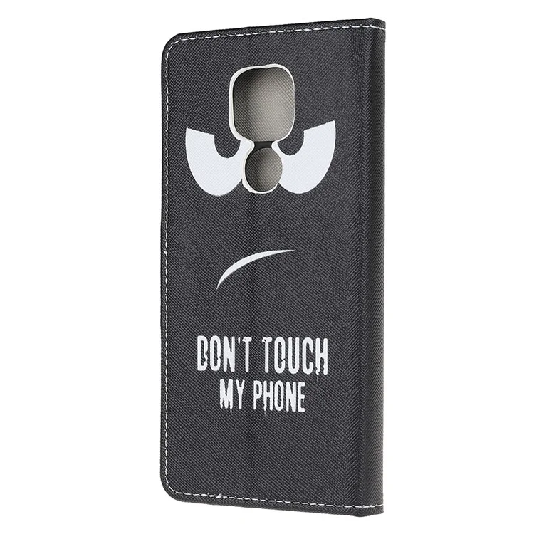 Stand Protector for Motorola Moto E7 Printing Cross Texture Leather Cover - Don‘t Touch My Phone