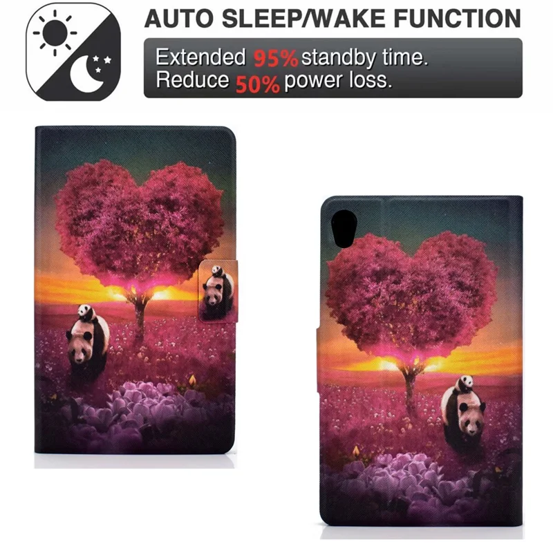 TPU + PU Leather Pattern Printing Card Holder Tablet Case for Lenovo Tab M10 HD Gen 2 X306X - Pandas and Tree