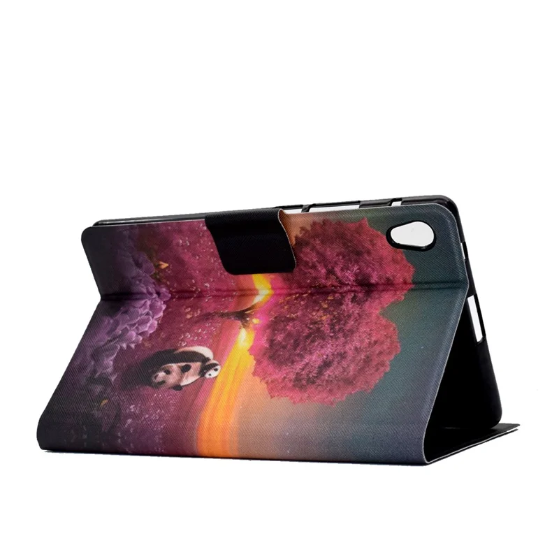 TPU + PU Leather Pattern Printing Card Holder Tablet Case for Lenovo Tab M10 HD Gen 2 X306X - Pandas and Tree