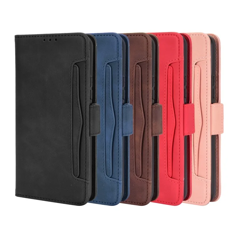 For Motorola Moto E7 Multiple Card Slots Protective Cover Stand Leather Case - Black