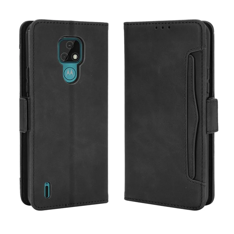 For Motorola Moto E7 Multiple Card Slots Protective Cover Stand Leather Case - Black