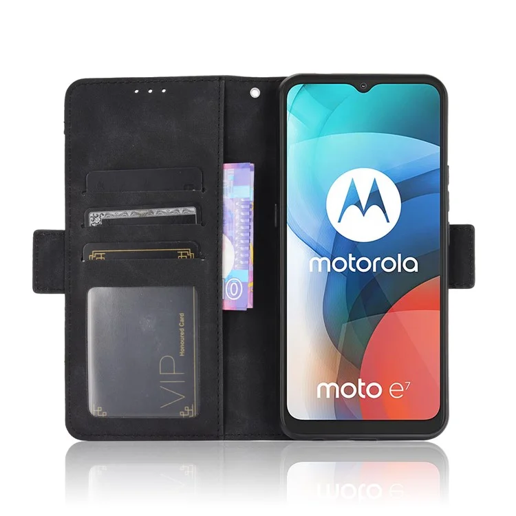 For Motorola Moto E7 Multiple Card Slots Protective Cover Stand Leather Case - Black