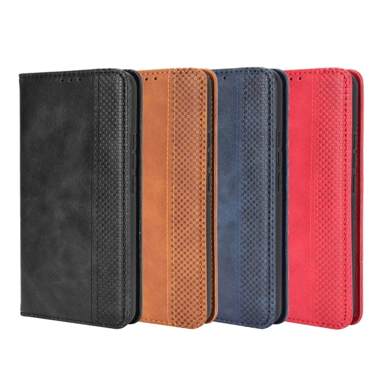 Vintage Style Wallet Stand Leather Phone Cover for Motorola Moto E7 - Black