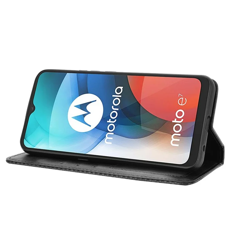 Винтажный Стиль Кошелька Подставка Для Кожи Для Телефона Для Motorola Moto E7 - Черный