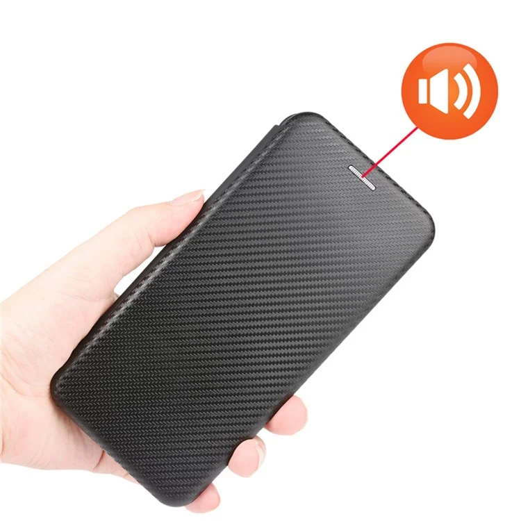 Auto-absorbed Stand Cover for Motorola Moto E7 Carbon Fiber Texture Leather Case - Black