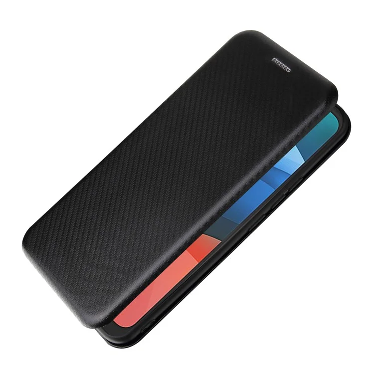 Auto-absorbed Stand Cover for Motorola Moto E7 Carbon Fiber Texture Leather Case - Black