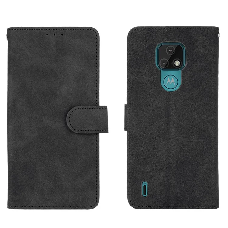 Delicate PU Leather Wallet Cell Phone Case for Motorola Moto E7 - Black