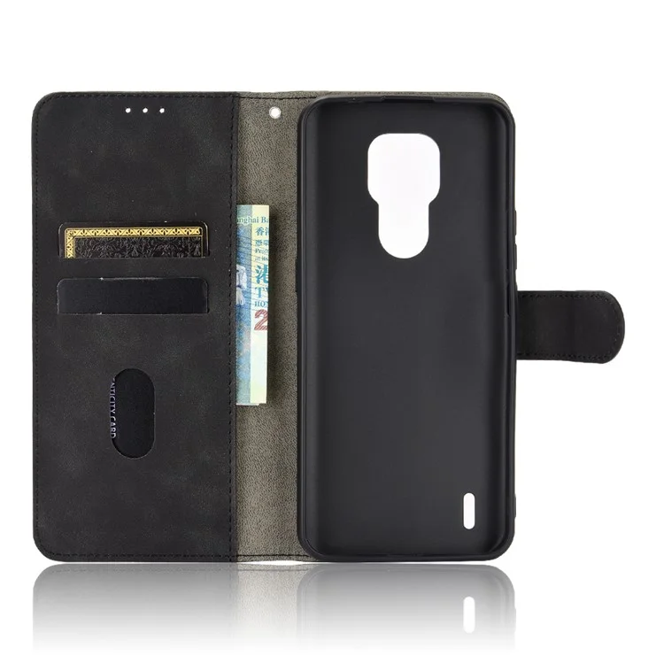 Delicate PU Leather Wallet Cell Phone Case for Motorola Moto E7 - Black