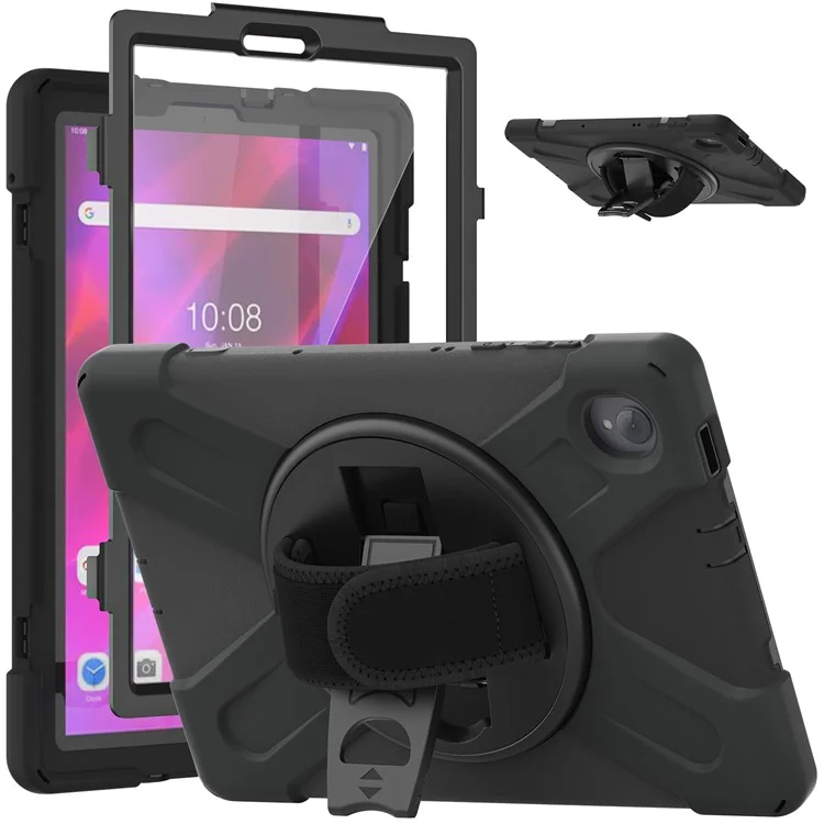 360° Swivel Kickstand  PC + Silicone Tablet Case Shell for Lenovo Tab M10 Plus - Black