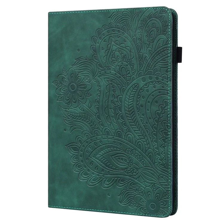 For Lenovo M10 Plus / Smart Tab M10 FHD Plus X606F Imprinted Flower Pattern Leather Wallet Stand Tablet Protective Shell - Green