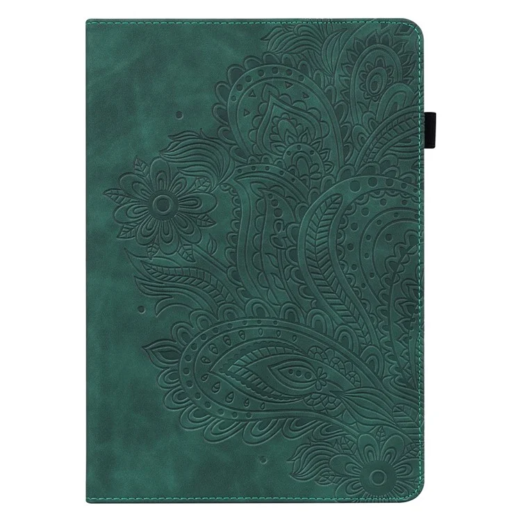 For Lenovo M10 Plus / Smart Tab M10 FHD Plus X606F Imprinted Flower Pattern Leather Wallet Stand Tablet Protective Shell - Green