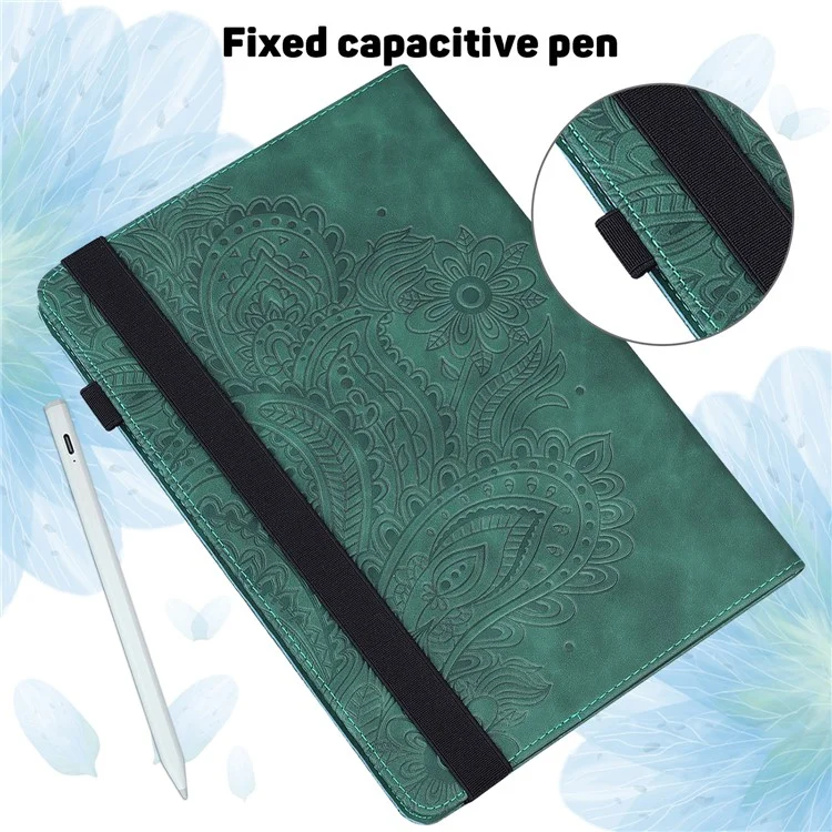 For Lenovo M10 Plus / Smart Tab M10 FHD Plus X606F Imprinted Flower Pattern Leather Wallet Stand Tablet Protective Shell - Green