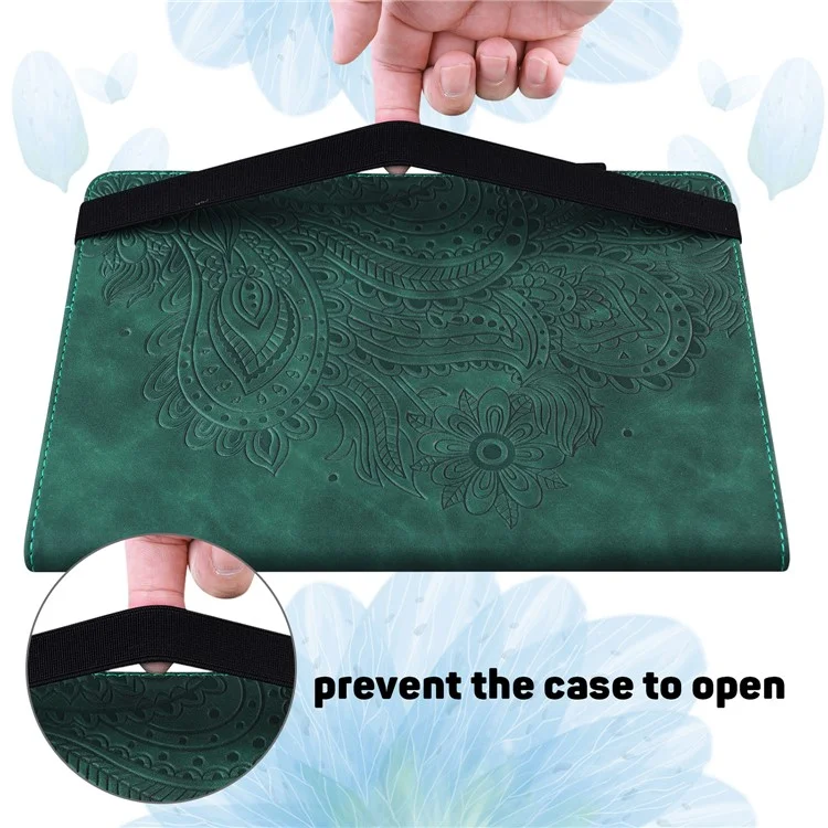 For Lenovo M10 Plus / Smart Tab M10 FHD Plus X606F Imprinted Flower Pattern Leather Wallet Stand Tablet Protective Shell - Green