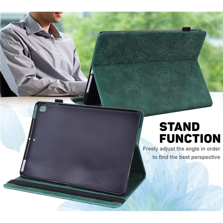 For Lenovo M10 Plus / Smart Tab M10 FHD Plus X606F Imprinted Flower Pattern Leather Wallet Stand Tablet Protective Shell - Green
