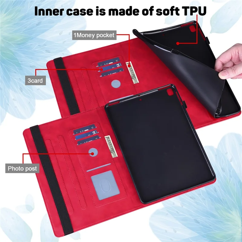 For Lenovo M10 Plus / Smart Tab M10 FHD Plus X606F Imprinted Flower Pattern Leather Wallet Stand Tablet Protective Shell - Red