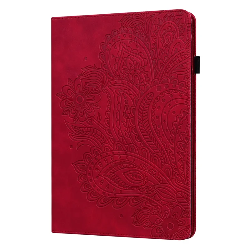 For Lenovo M10 Plus / Smart Tab M10 FHD Plus X606F Imprinted Flower Pattern Leather Wallet Stand Tablet Protective Shell - Red