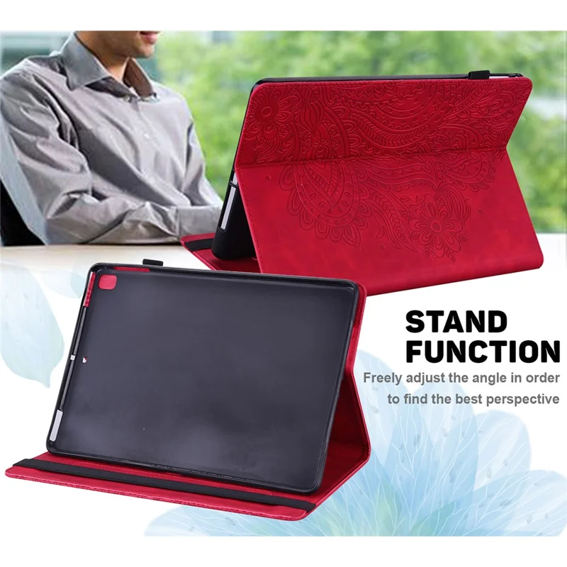 For Lenovo M10 Plus / Smart Tab M10 FHD Plus X606F Imprinted Flower Pattern Leather Wallet Stand Tablet Protective Shell - Red
