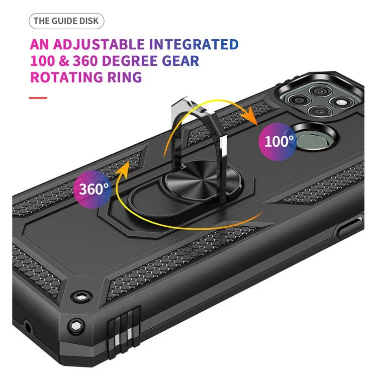 Anel de Metal Anti-queda Anel de Suporte Híbrido de PC TPU Capa para Motorola Moto G9 Power - Preto