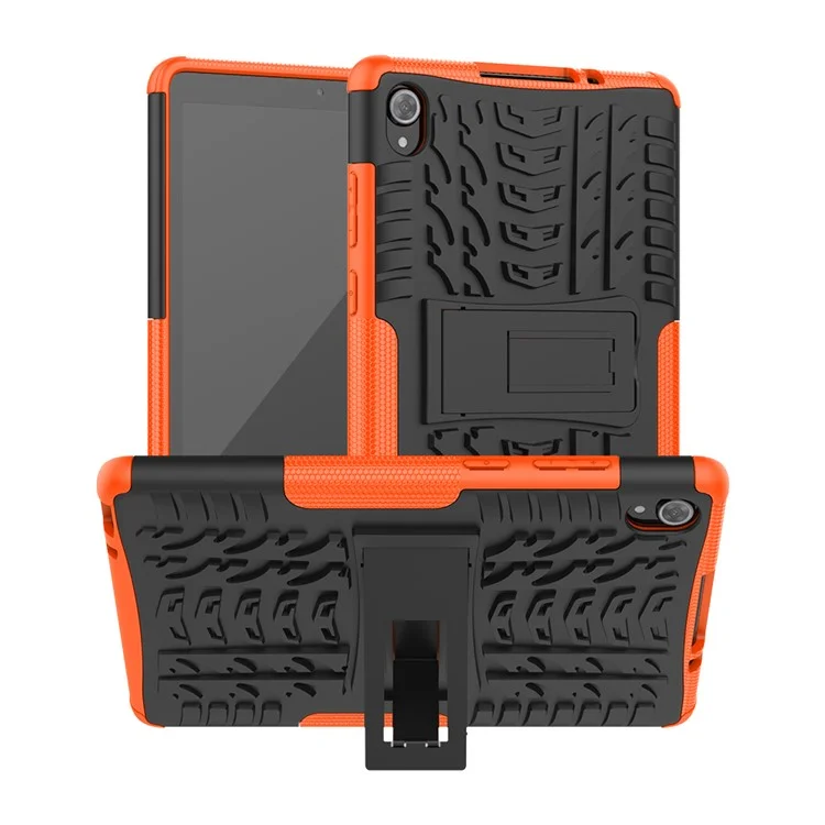 Caixa de Casca Híbrida do Pneu Cool Dobrável PC + TPU Para Lenovo Tab M8 TB-8705F - Laranja