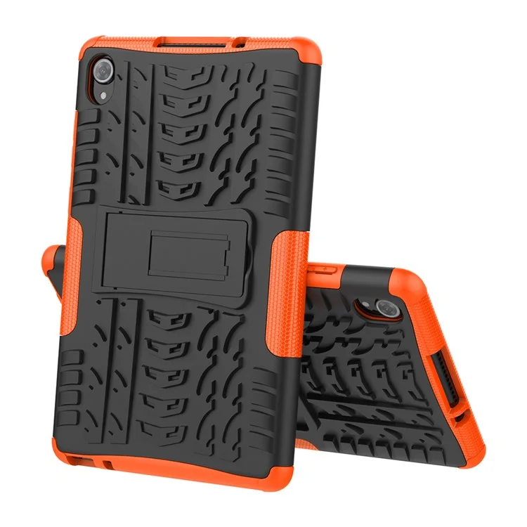 Caixa de Casca Híbrida do Pneu Cool Dobrável PC + TPU Para Lenovo Tab M8 TB-8705F - Laranja