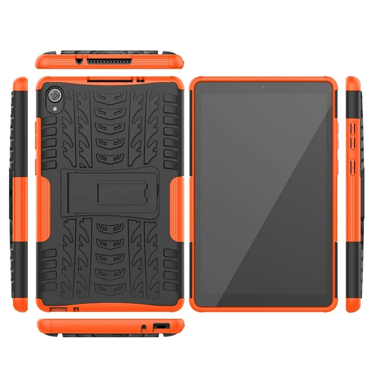 Foldable Kickstand Cool Tyre PC + TPU Hybrid Shell Case for Lenovo Tab M8 TB-8705F - Orange