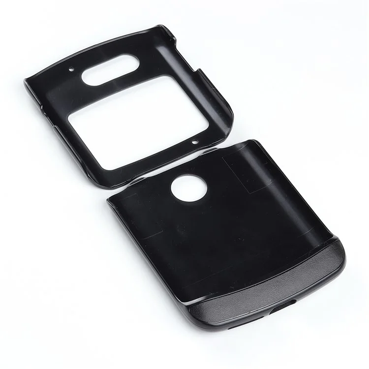 Funda de teléfono de PC revestida de cuero para Motorola Razr 5G - Negro