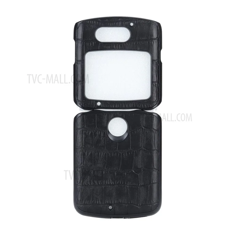 Caja De Plástico Recubierto De Cuero Genuino De Textura De Cocodrilo Para Motorola Razr 5G - Negro