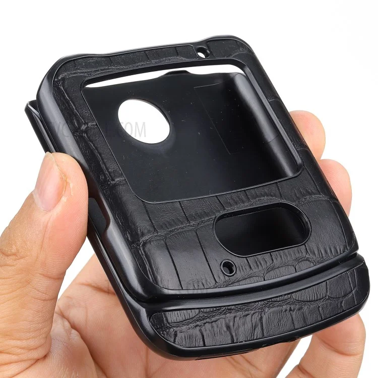 Caja De Plástico Recubierto De Cuero Genuino De Textura De Cocodrilo Para Motorola Razr 5G - Negro