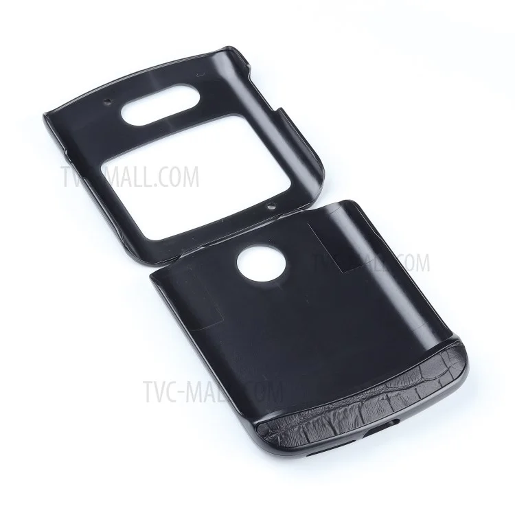 Caja De Plástico Recubierto De Cuero Genuino De Textura De Cocodrilo Para Motorola Razr 5G - Negro