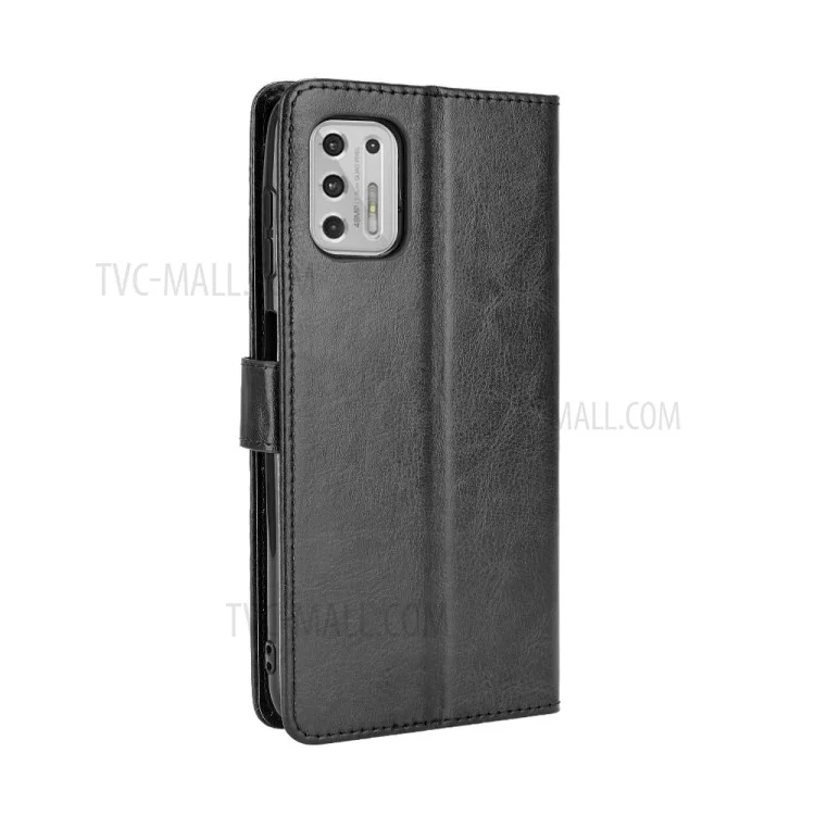 Wallet Stand Design Crazy Horse Skin Leather Phone Cover Shell with Lanyard for Motorola Moto G Stylus 4G (2021) - Black