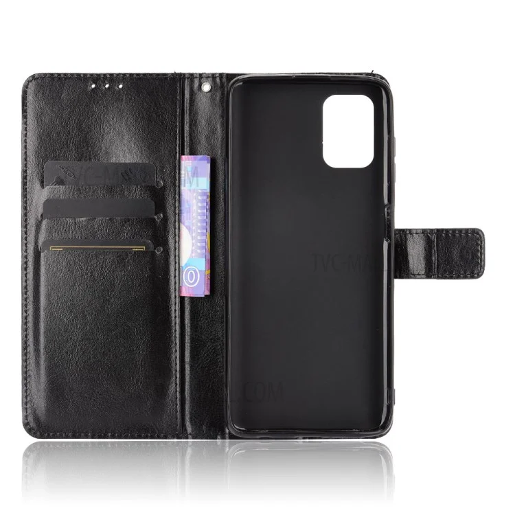 Wallet Stand Design Crazy Horse Skin Leather Phone Cover Shell with Lanyard for Motorola Moto G Stylus 4G (2021) - Black