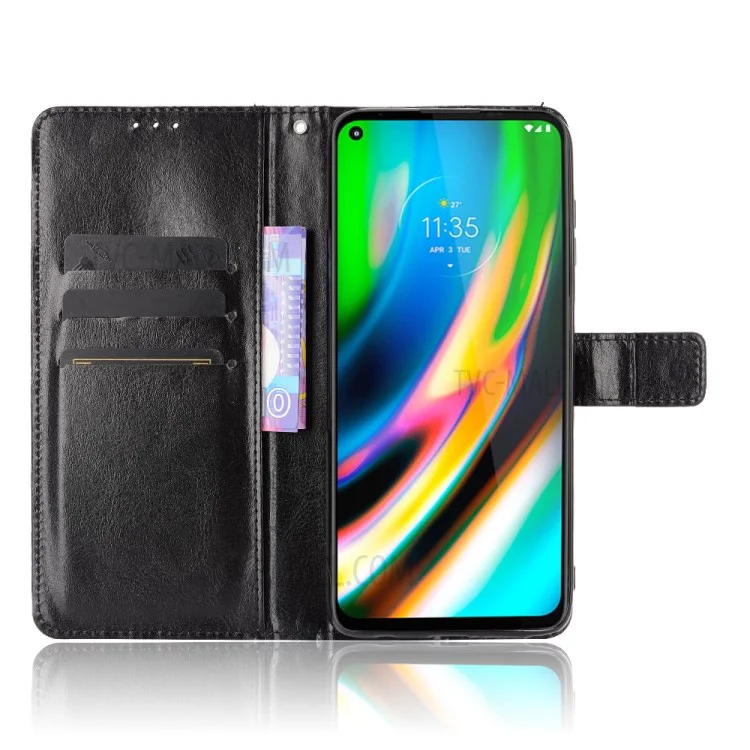 Wallet Stand Design Crazy Horse Skin Leather Phone Cover Shell with Lanyard for Motorola Moto G Stylus 4G (2021) - Black