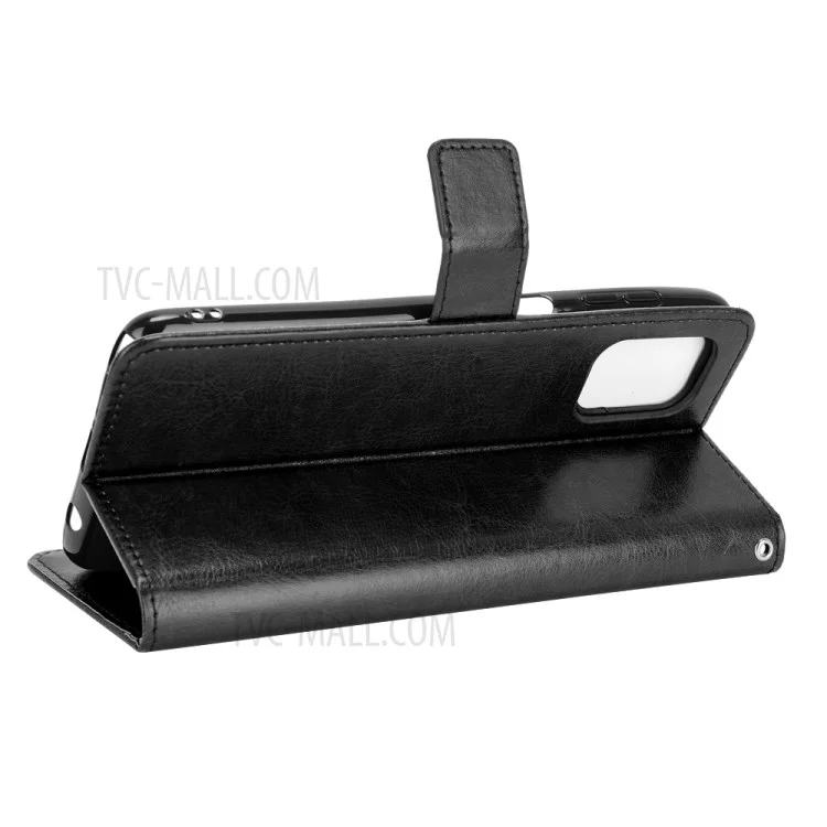 Wallet Stand Design Crazy Horse Skin Leather Phone Cover Shell with Lanyard for Motorola Moto G Stylus 4G (2021) - Black