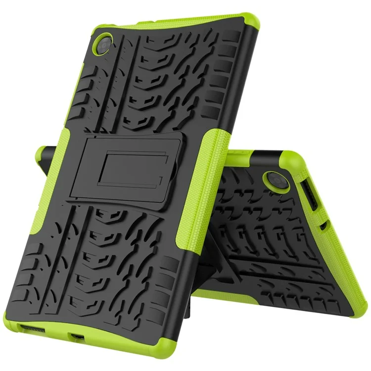 Kickstand Design Cover Cool Tyre Surface PC + TPU Hybrid Tablet Shell Case for Lenovo Tab M10 HD Gen 2 X306 - Green