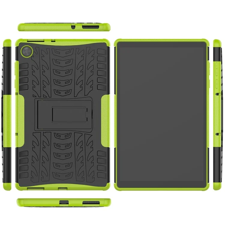 Kickstand Design Cover Cool Tyre Surface PC + TPU Hybrid Tablet Shell Case for Lenovo Tab M10 HD Gen 2 X306 - Green